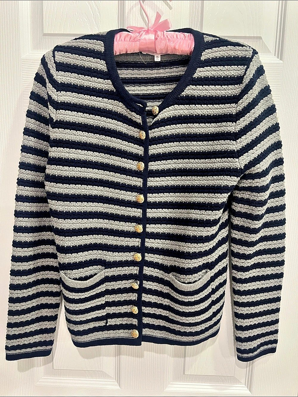 heartloom Striped Cardigan in Blue & Gray Size Medium Like New